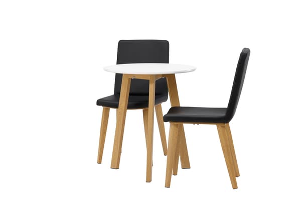 Spisebord og stole sæt Leonora 65 cm hvid eg sort