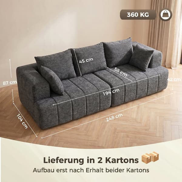 3-istuttava sohva 248x104x87 cm harmaa