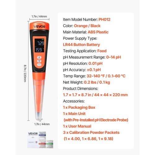 Fødevarer pH-meter PH012 44x44x220 mm orange/sort