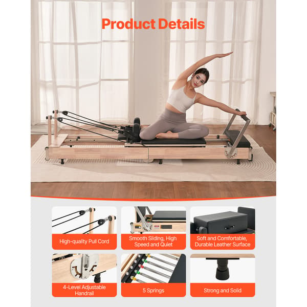 Pilates Reformer, 238x68x57 cm, Trä, Fällbar, Hemmagymutrustning