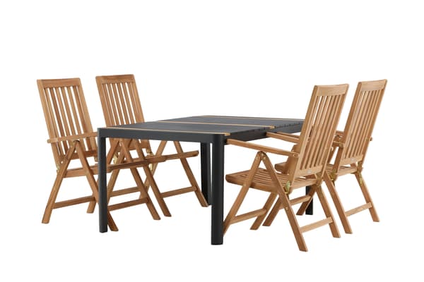 Spisebord og foldestol sæt 150x100 cm sort teak