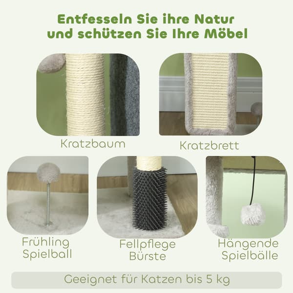 Kattträd, 44x34x104 cm, Ljusgrå, Sisal