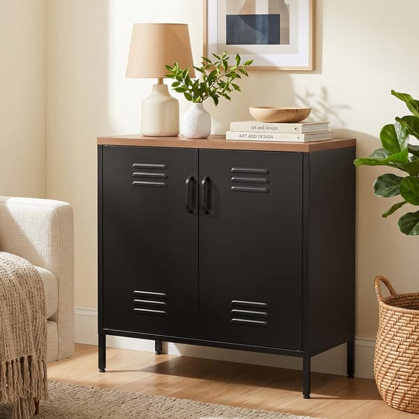 Metalsideboard 80x40x80 cm sort/brun træstruktur