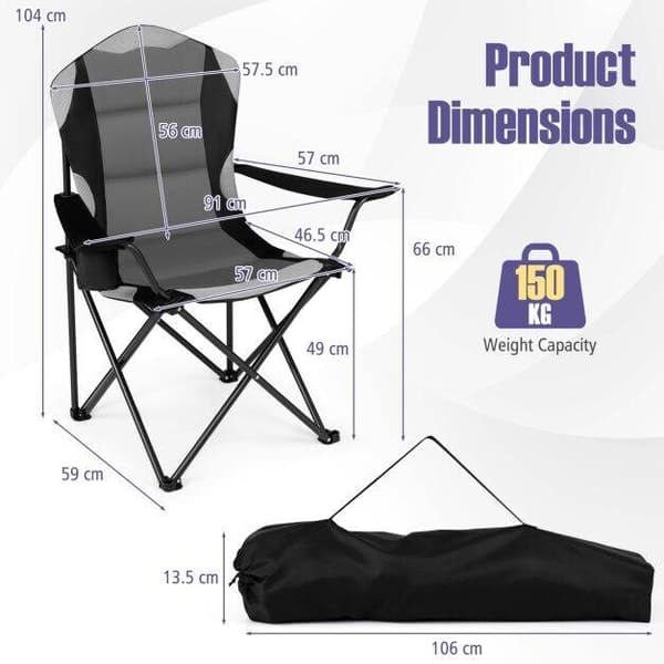 Sammenklappelig campingstol 93x62x102 cm sort