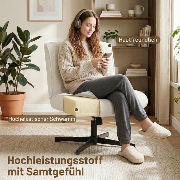 Accentstol 63x75x82-90 cm Krämvit Sammet Klädd