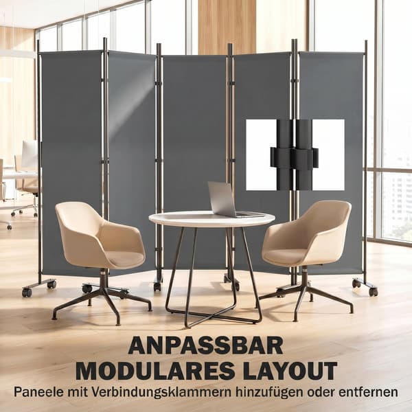 Rumsavdelare 5-panel vikbar skärm 252x40x170 cm Mörkgrå stålram
