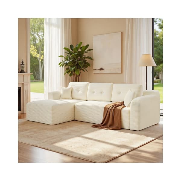 Sektionssofa 150x244x73 cm, creme, stof
