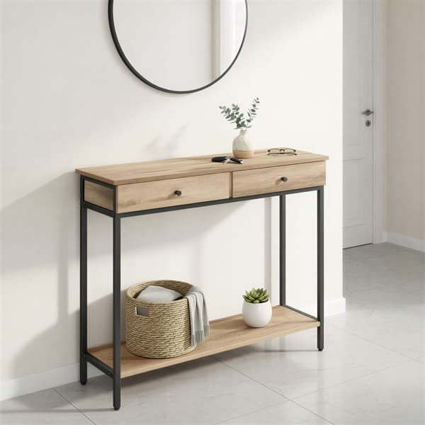 Konsolbord, 30x100x80 cm, Brun-Sort, Træ-Stål
