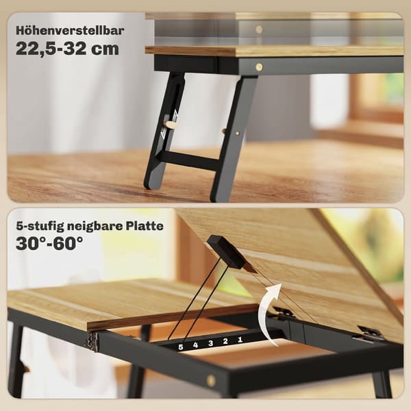 Sengebord Højdejusterbart 83,5x33x23,5-34 cm eg/sort