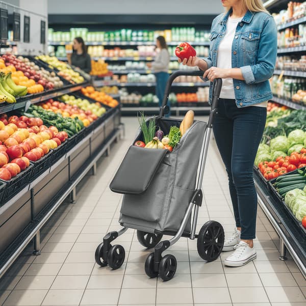 Shoppingvagn, 44x58x100 cm, Grå, Fällbar aluminiumram