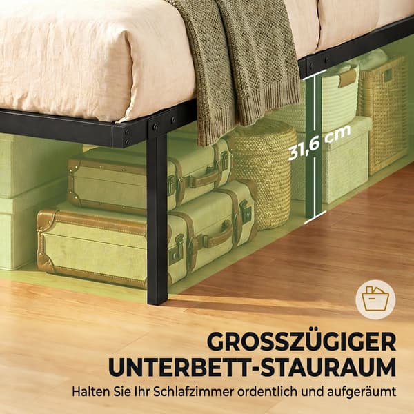 Sengeramme 140x200 cm 200,5x141x35,5 cm sort