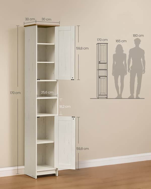 Badeværelsesskab 30x30x170 cm Hvid Træ