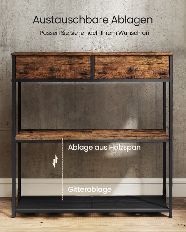 Konsolbord 24x76x80 cm Brun Sort Spånplade Stål Stof