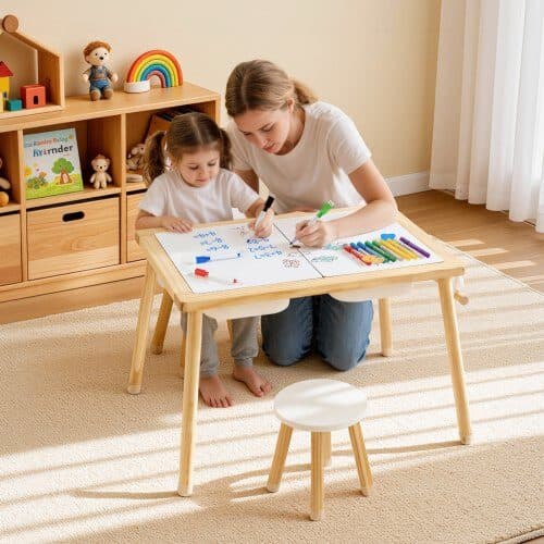 Sensoriskt bordset med 2 pallar 81,5x60x50,5 cm trä