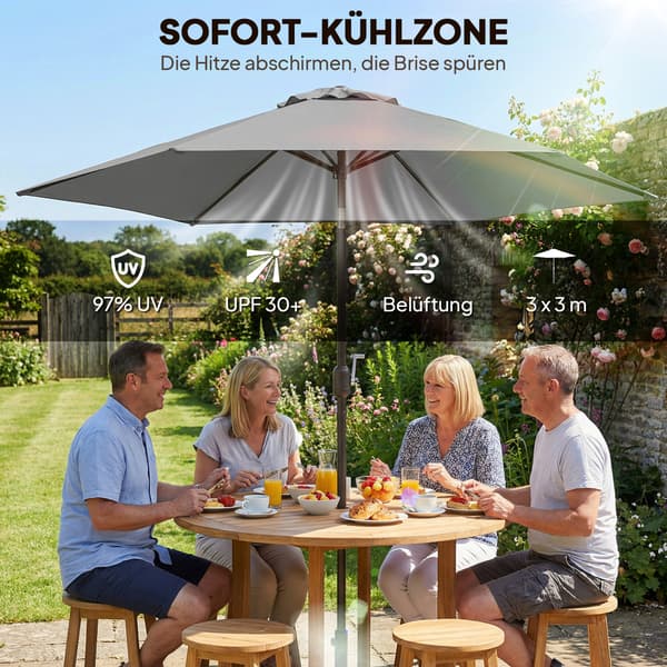 Terrasseparasol 295x240 cm Grå polyester