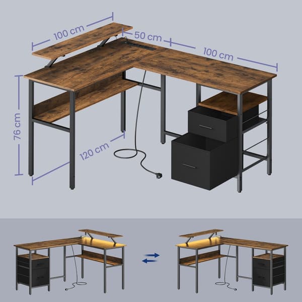 L-formet skrivebord 150x120x76 cm