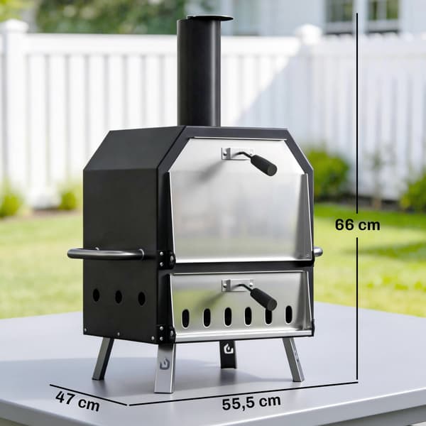Udendørs Pizzaovn 55,5x47x66 cm Sort Rustfrit Stål