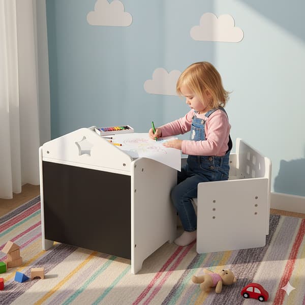 Barnbord och stolsset, 48,5x38x30 cm, Vit, MDF, Kodustaar
