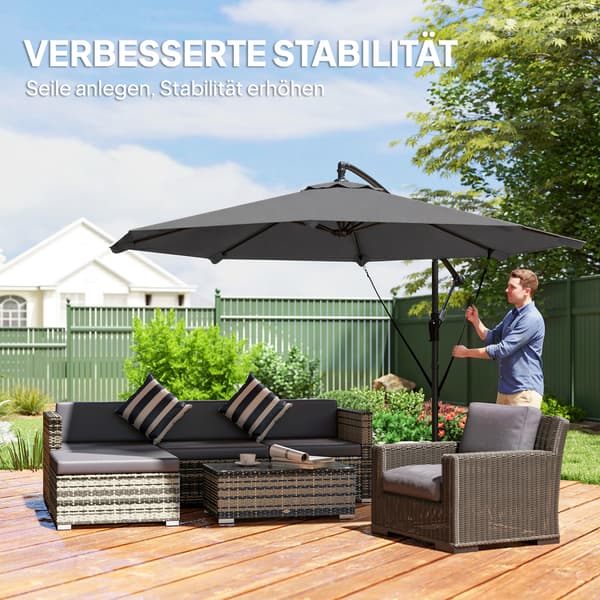 Konsolparasol 295x235 cm Mörkgrå metall