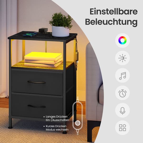 Natskab med LED-belysning og opladningsstation