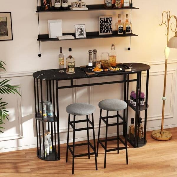 Barbord 150x40x105 cm marmorlook/sort