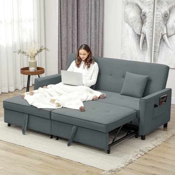 Soffa Säng Justerbar 3-sits Soffa med Sängfunktion 196x90x89 cm Grå Sammetstyg