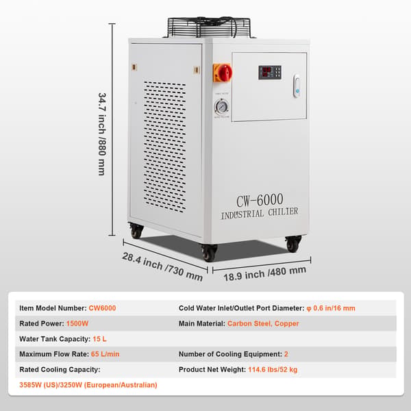 Industriel vandkøler, CW6000, 15L, kølesystem, metal