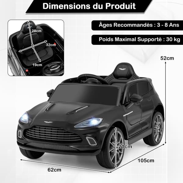 Elektrisk kørelegetøj Aston Martin 105x62x52 cm sort