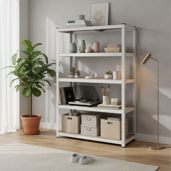 Hyllsystem, 5 nivåer, stål, vit, Kodustaar
