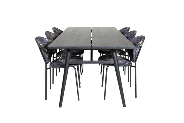 Spisebord og stol sæt 195x95 cm sort