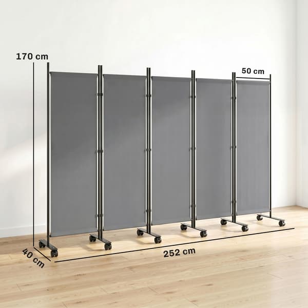 Rumdeler 5-panel foldeskærm 252x40x170 cm mørkegrå stålramme