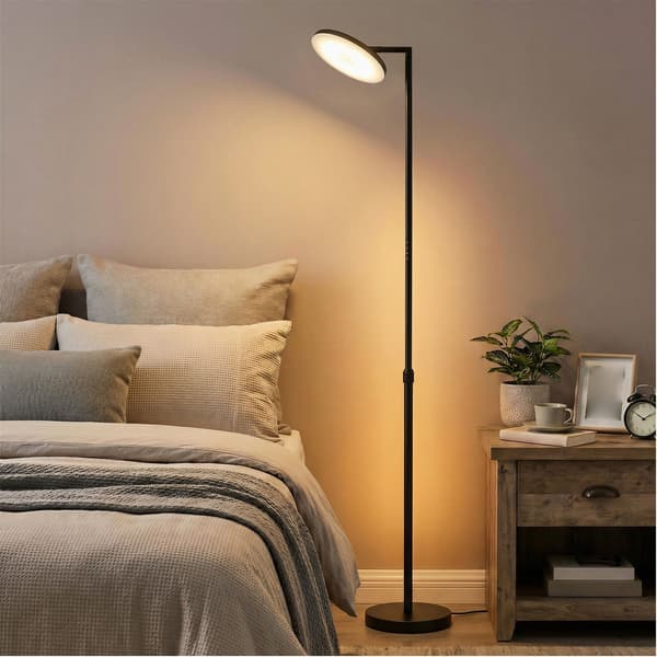 LED-golvlampa med justerbar höjd, roterbart lampfäste, timer