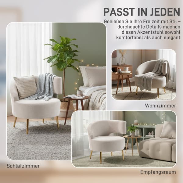 Lounge stol 69x65x67 cm cremehvid/guld