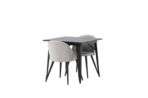 Spisebord og stol sæt Tempe sort MDF fløjl lys grå sort