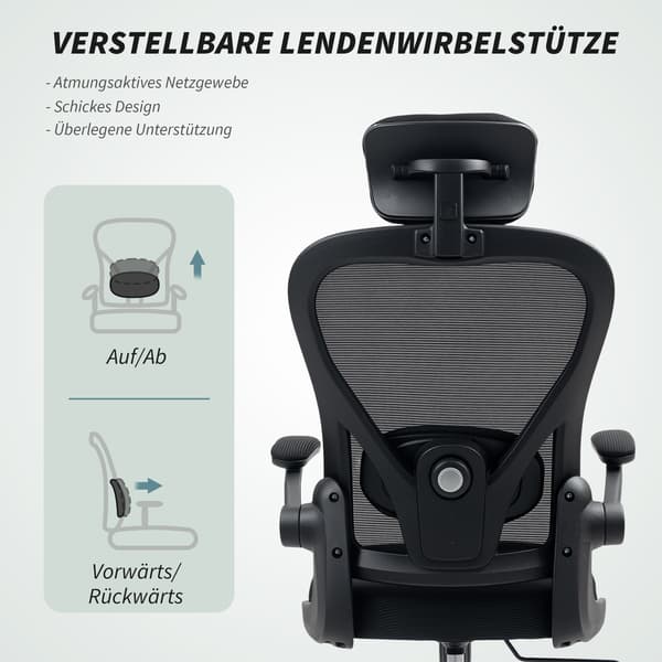 Kontorstol, Ergonomisk skrivebordsstol, 64x63x115 cm, Sort