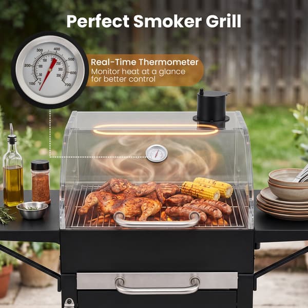 Kulgrill med 2 siddeborde og termometer 110,5x43x105,5 cm sort