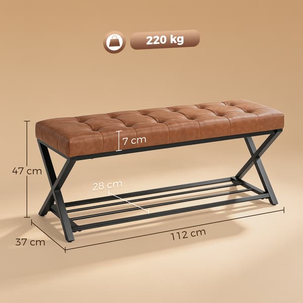 Skobænk 112x37x47 cm Brun Kunstlæder