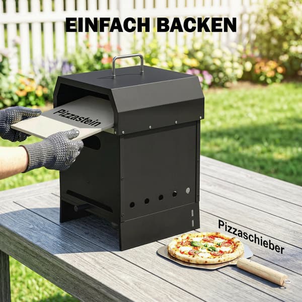 Udendørs Pizzaovn 40x37,5x53,5 cm Sort Rustfrit Stål