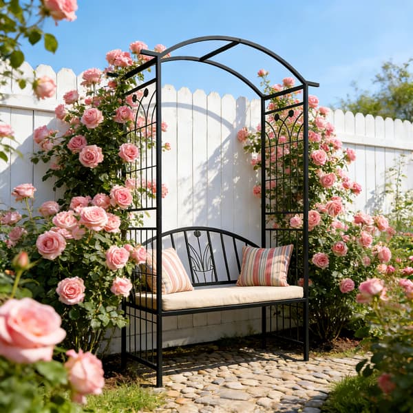 Rose Arbour med bænk, metal, sort, Kodustaar