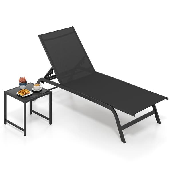 Chaise Lounge Stol Sæt 2 stk med Sidebord 190-164x69x36-101 cm sort/grå