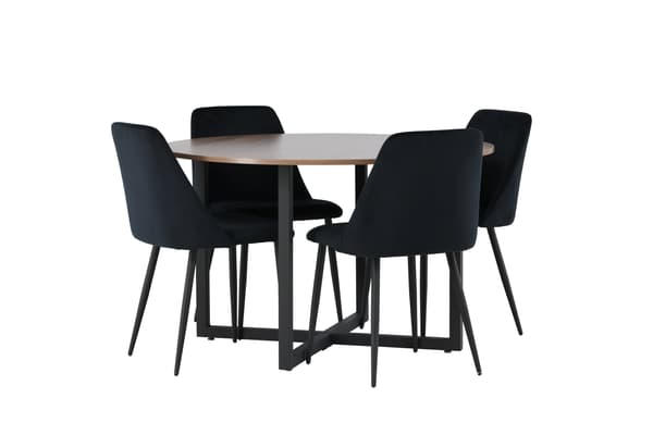 Spisebord og stol sæt Durango 120 cm sort valnød fløjl