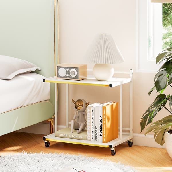 Sidebord med hjul 49x35x51 cm hvid/guld