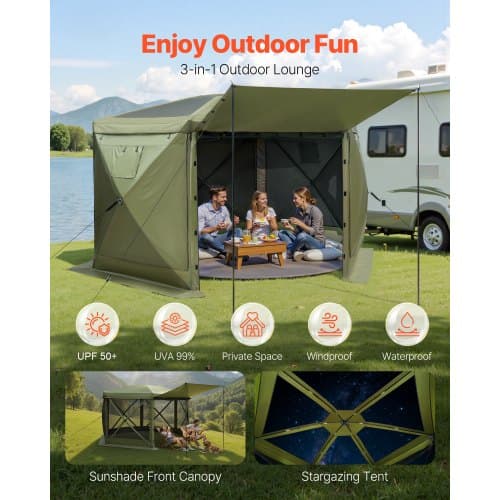 Pavillon med insektnet 3,6x3,6x2,2 m grøn, campingly