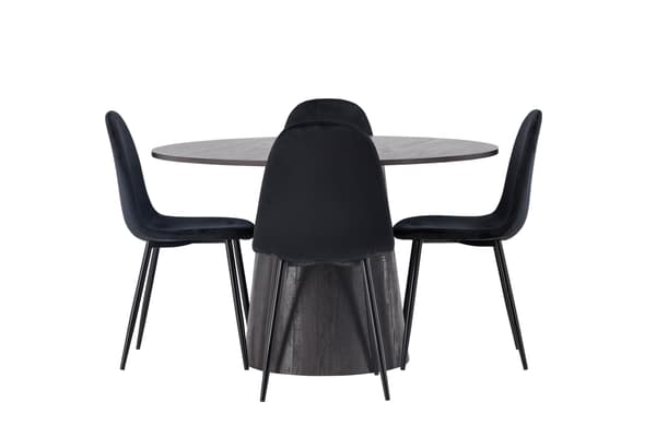 Spisebord og stole sæt Lanzo 120 cm brun og sort velour