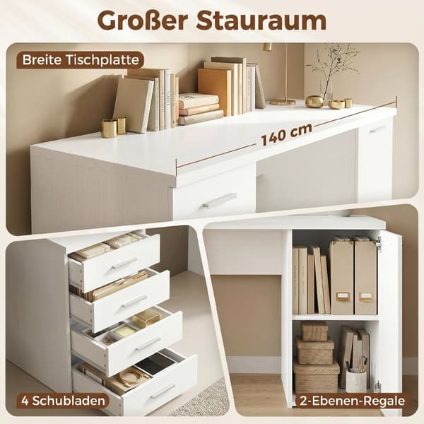 Skrivbord 140x48x75 cm Vit MDF