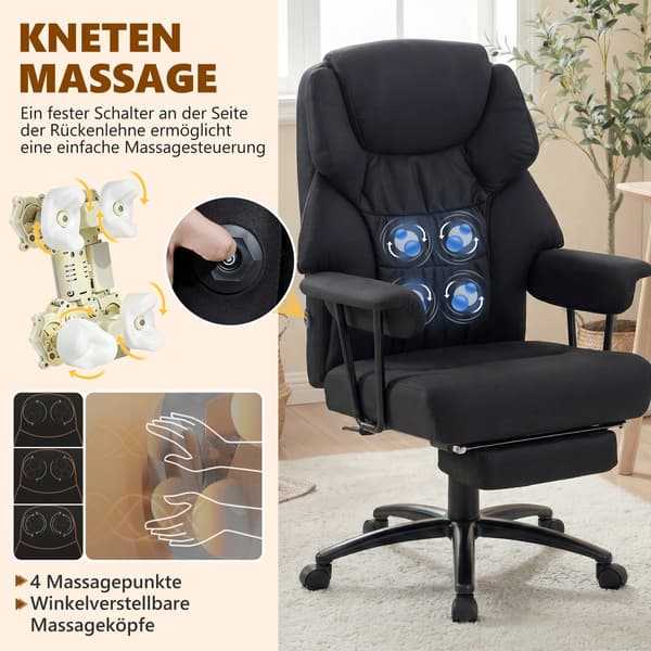 Kontorstol 3D Æltende Massage, Tilbagelænet Stol 72x77x114,5 cm Sort Kunstlæder