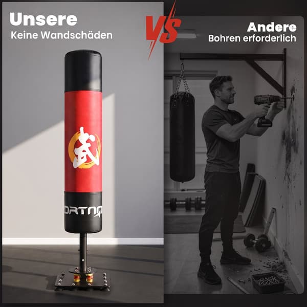 Fritstående boksebold 156 cm rød/sort