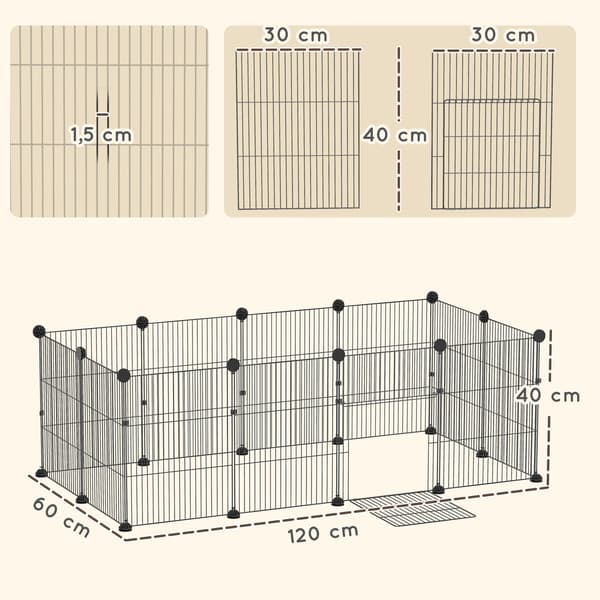 Utomhus djurhage 120x60x40 cm svart, stål