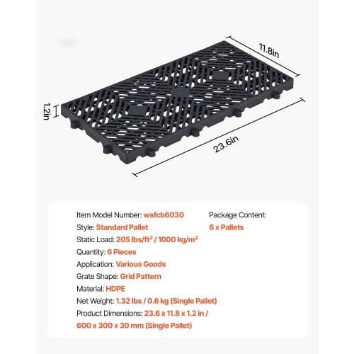 Plastpaller 6 stk 600x300x30 mm sort
