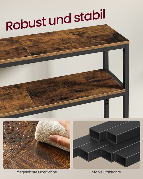 Konsolbord 20x100x80 cm Brun Sort Spånplade Stål